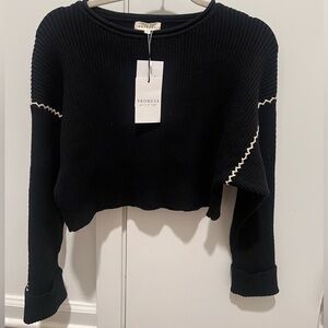 Promesa Black Cropped Stitch Seam Sweater size Small NWT